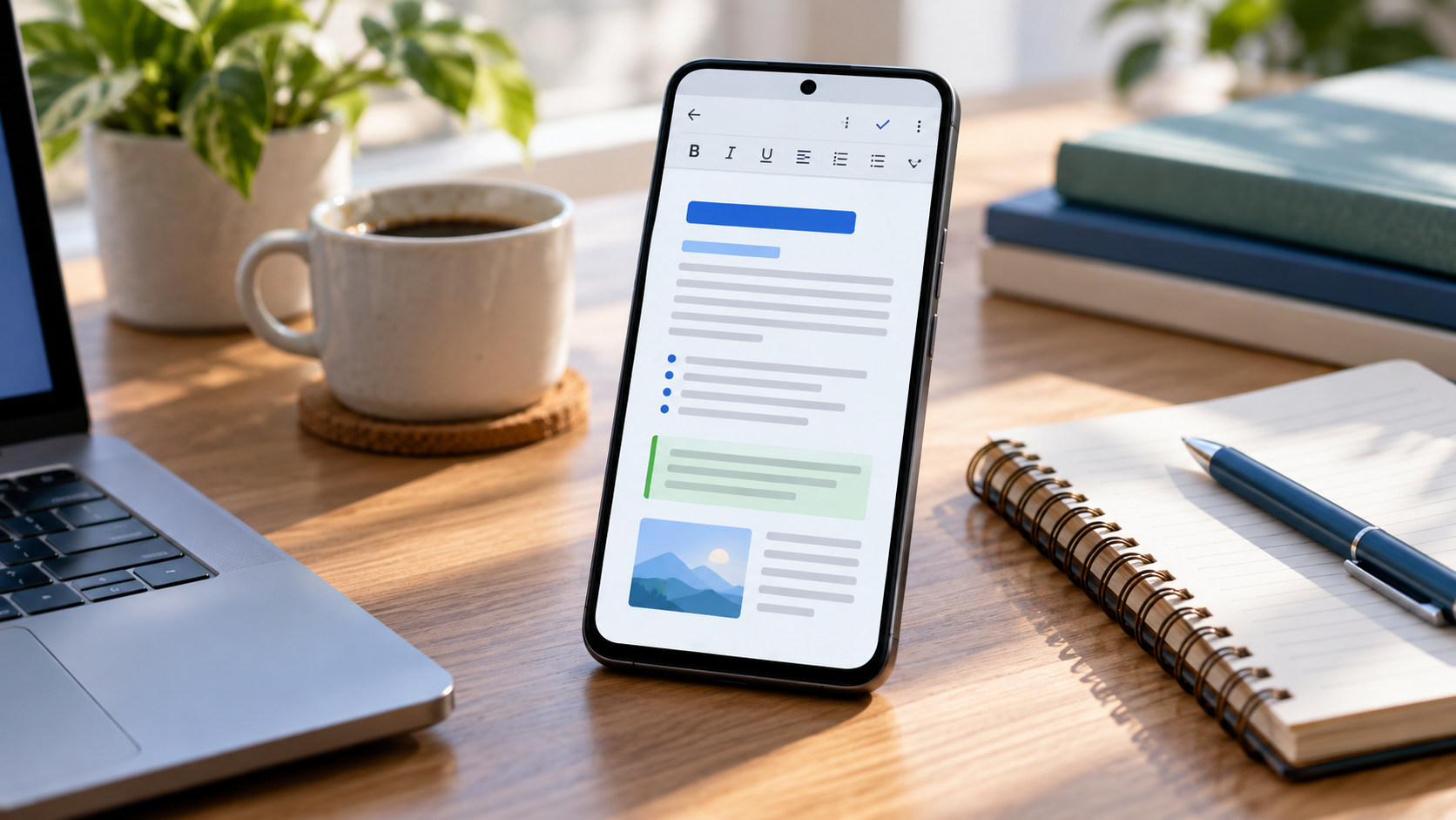Android phone showing a neatly formatted document with text formatting controls